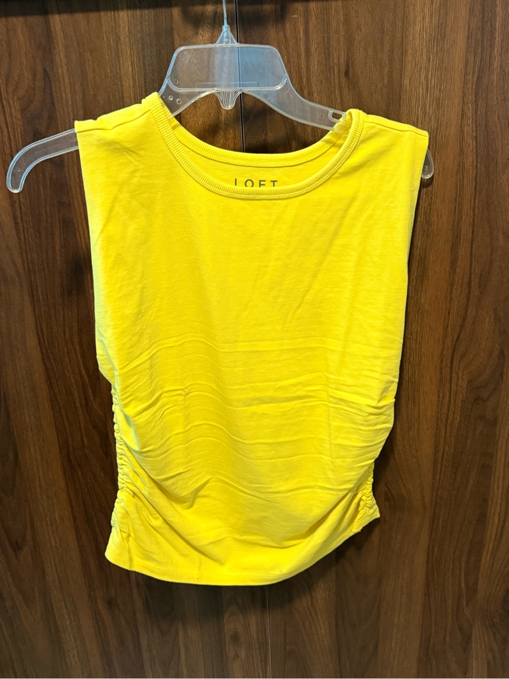 LOFT Yellow Ruched Tank Top, Size Large